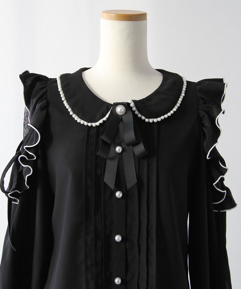 ショルダーレースフリル丸襟ブラウス【大きいサイズあり