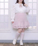 【4L-5L】ショルダーレースフリル丸襟ブラウス