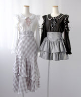 【4L-5L】ショルダーレースフリル丸襟ブラウス