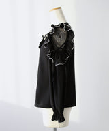 【4L-5L】ショルダーレースフリル丸襟ブラウス