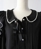 【4L-5L】ショルダーレースフリル丸襟ブラウス