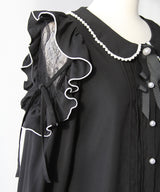 【4L-5L】ショルダーレースフリル丸襟ブラウス