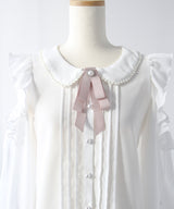 【4L-5L】ショルダーレースフリル丸襟ブラウス
