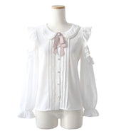 【4L-5L】ショルダーレースフリル丸襟ブラウス