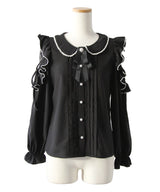 【4L-5L】ショルダーレースフリル丸襟ブラウス