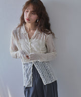 レースパッチワーク襟つきカーディガン