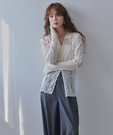 レースパッチワーク襟つきカーディガン