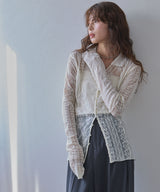 レースパッチワーク襟つきカーディガン