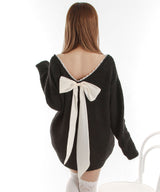 【予約　12/29発送】バックビックリボンゆるニットトップス