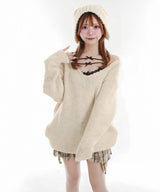 【予約　12/29発送】バックビックリボンゆるニットトップス