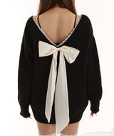 【予約　12/29発送】バックビックリボンゆるニットトップス