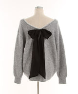 【予約　12/29発送】バックビックリボンゆるニットトップス