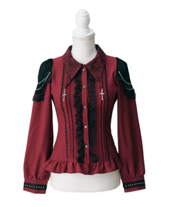 十字架クモレース角襟ゴシック風長袖ブラウス