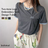 【予約　4/6発送】バイカラーロゴ刺繍タックデザインTシャツ【SD】