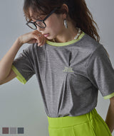 【メール便】バイカラーロゴ刺繍タックデザインTシャツ