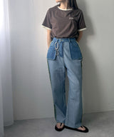 【予約　4/6発送】バイカラーロゴ刺繍タックデザインTシャツ【SD】