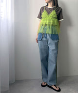 【予約　4/6発送】バイカラーロゴ刺繍タックデザインTシャツ【SD】