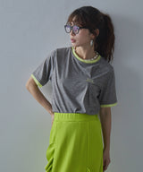 【メール便】バイカラーロゴ刺繍タックデザインTシャツ