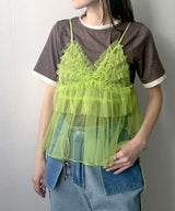 【予約　4/6発送】バイカラーロゴ刺繍タックデザインTシャツ【SD】