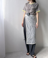 【予約　4/6発送】バイカラーロゴ刺繍タックデザインTシャツ【SD】