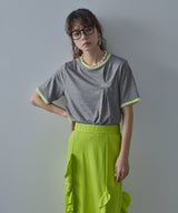 【メール便】バイカラーロゴ刺繍タックデザインTシャツ