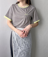 【予約　4/6発送】バイカラーロゴ刺繍タックデザインTシャツ【SD】