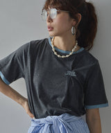 【メール便】バイカラーロゴ刺繍タックデザインTシャツ