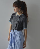 【メール便】バイカラーロゴ刺繍タックデザインTシャツ