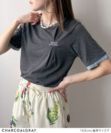 【予約　4/6発送】バイカラーロゴ刺繍タックデザインTシャツ【SD】