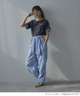 【メール便】バイカラーロゴ刺繍タックデザインTシャツ