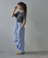 【メール便】バイカラーロゴ刺繍タックデザインTシャツ