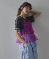 【メール便】バイカラーロゴ刺繍タックデザインTシャツ