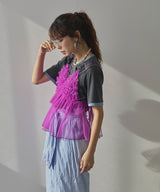 【メール便】バイカラーロゴ刺繍タックデザインTシャツ
