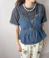 【予約　4/6発送】バイカラーロゴ刺繍タックデザインTシャツ【SD】