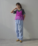 【メール便】バイカラーロゴ刺繍タックデザインTシャツ