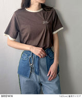 【メール便】バイカラーロゴ刺繍タックデザインTシャツ