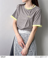 【メール便】バイカラーロゴ刺繍タックデザインTシャツ