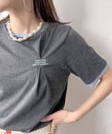 【メール便】バイカラーロゴ刺繍タックデザインTシャツ