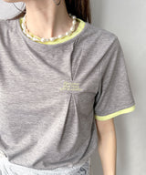 【予約　4/6発送】バイカラーロゴ刺繍タックデザインTシャツ【SD】