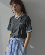 【メール便】バイカラーロゴ刺繍タックデザインTシャツ