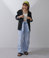 ストライプウエスト巻きジョガーパンツ