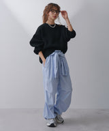 ストライプウエスト巻きジョガーパンツ