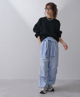 ストライプウエスト巻きジョガーパンツ