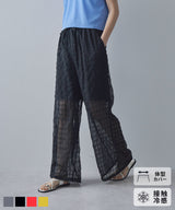 チェック柄シアー接触冷感イージーパンツ