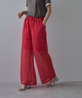 チェック柄シアー接触冷感イージーパンツ