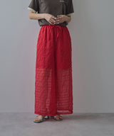 チェック柄シアー接触冷感イージーパンツ