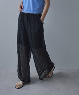 チェック柄シアー接触冷感イージーパンツ