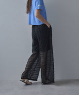 チェック柄シアー接触冷感イージーパンツ