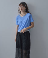 チェック柄シアー接触冷感イージーパンツ