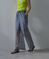 チェック柄シアー接触冷感イージーパンツ